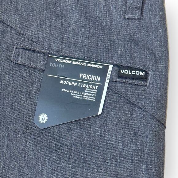 Volcom Pants Youth 26 Gray Chino Frickin Modern Straight Regular Stretch Preppy - Picture 7 of 11